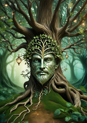 Tree-man, guardian of the forest. Portrait of a fairy-tale character.