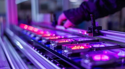 Close-up of a printed circuit board in a printing studio.