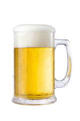 Glass of chilled light beer isolated on white background.
