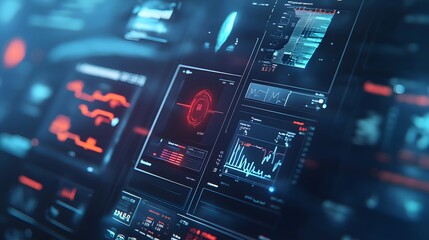 Obraz premium Close-up of a Futuristic Digital Interface with Red and Blue Lights