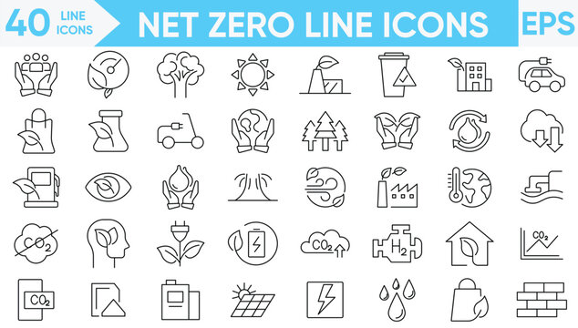 Net Zero Line Icons Vector And Illustrator
