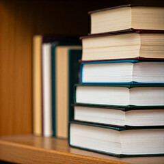 Fototapeta premium pile of books. stack of old books. books in library. books on the shelf. close up of books with cover.