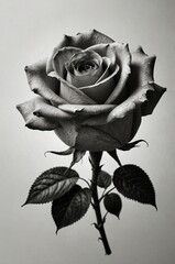 Detailed rose monochrome drawn on isolated background