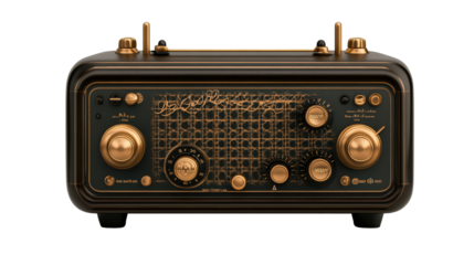 Vintage-style radio with retro design, golden knobs, and dials, exuding classic charm and timeless elegance. Ideal for enthusiasts looking for a nostalgic audio device.