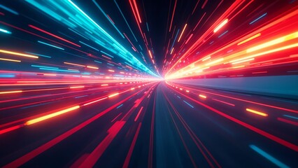 Dynamic abstract light trails in red and blue, creating a sense of speed and energy, perfect for technology or futuristic designs.