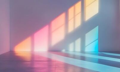 Obraz premium White wall with table chart showing different rainbow light effects, Generative AI