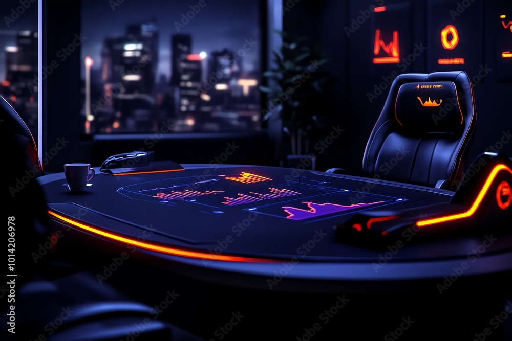 Aufkleber futuristic boardroom with glowing charts, where business leaders discuss customer satisfaction and q