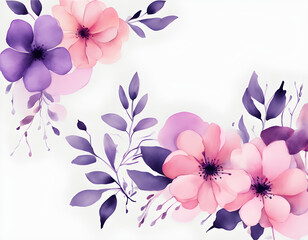 Obraz premium Purple and pink background watercolor one line flower background