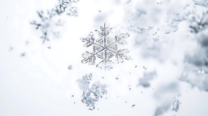 Obraz premium Perfect Snowflake Falling on White Background