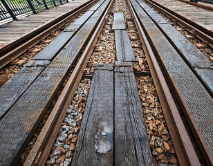 Fototapeta premium A high angle view showing the railway line stretching far away, generative ai