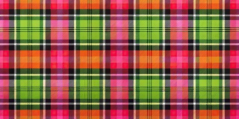 grid, black, orange, backdrop, style, plaid, vibrant, A high angle shot of a vibrant pink and green plaid pattern on a background featuring a mix of black white and orange hues