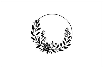 Floral round frames and plant silhouette for wedding. Frame Wedding Flower on white background.