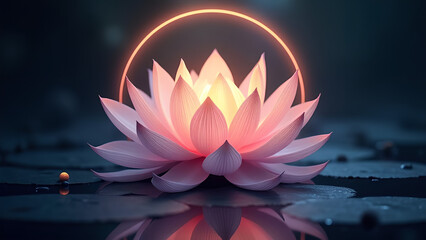 Obraz premium An enchanting lotus flower blooming with delicate flowing petals is the focal point of a stunning vector art logo The circular outline behind it enhances its magical aura