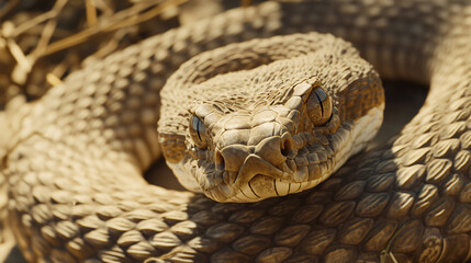 Obraz premium A rattlesnake coiled and ready to strike