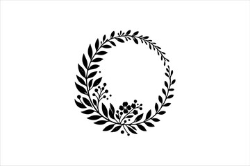 Floral round frames and plant silhouette for wedding. Frame Wedding Flower on white background.