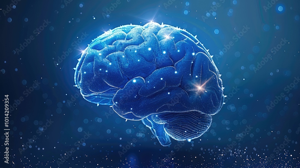 Poster the human brain with glowing stars around it, make the brain's nerve super detailed, symbolizing int