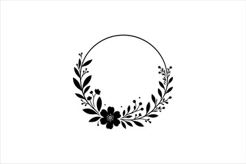 Floral round frames and plant silhouette for wedding. Frame Wedding Flower on white background.