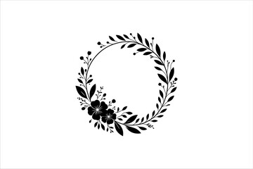 Obraz premium Floral round frames and plant silhouette for wedding. Frame Wedding Flower on white background.