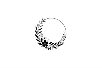 Fototapeta premium Floral round frames and plant silhouette for wedding. Frame Wedding Flower on white background.
