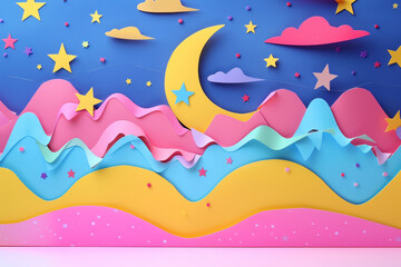 A vibrant art-inspired paper cut stars scene, featuring colorful installations. Perfect for wallpapers, home decor, or creative projects. Adds a playful and artistic touch to any space