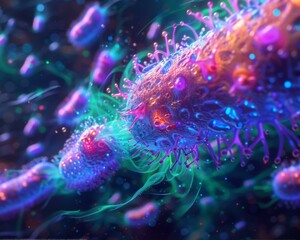 Artistic representation of bacteria. AI.