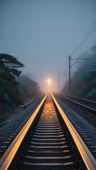 Fototapeta premium Image of railway tracks in foggy conditions