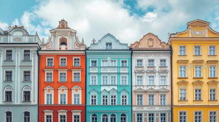 Fototapeta premium Historical Buildings, showcasing a series of beautifully preserved historical architecture from different eras, with copy space, World Architecture Day