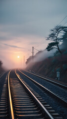 Fototapeta premium Image of railway tracks in foggy conditions