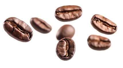 Roasted Coffee Beans Falling Isolated White Background