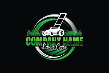 Illustration vector graphic of lawn care with Lawn mower home service black background, landscape, grass concept logo design template	