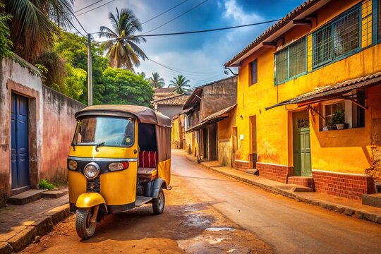 Indian tuk tuk parked on a street in Gokarna Karnataka India, motorized, India, travel, auto rickshaw, street, Karnataka, three-wheeler, colorful, Gokarna, traditional, tuk tuk, busy