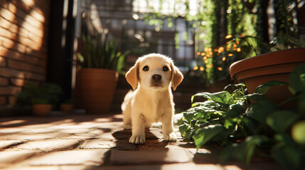 A puppy exploring a new home environment