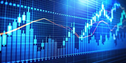 A glowing blue financial graph on a digital display, illuminated by red trendlines, depicts the dynamic nature of market fluctuations.