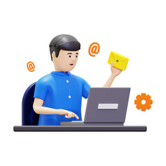 3d Man Sending Email From Laptop Illustration