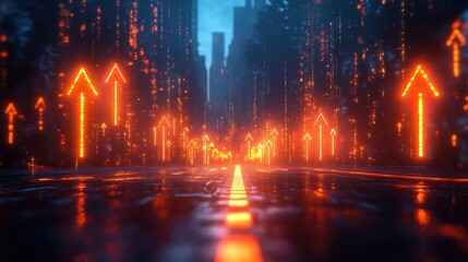 Glowing Arrows Pointing Upwards in a Dark Background