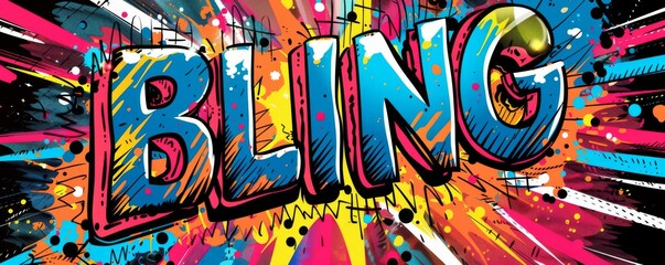 Abstract pop art background with "BLING" inside. Comic book elements, Dynamic visuals, Colorful vector