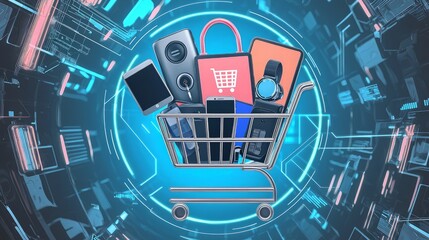 Shopping Cart Filled with Electronics
