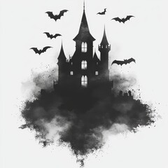 Fototapeta premium Haunted Mansion with Glowing Windows and Bats