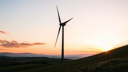 Obraz premium Wind Turbine Silhouette at Sunset