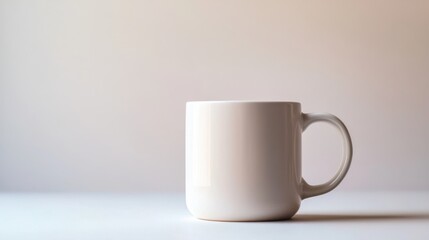 Obraz premium Minimalist white ceramic coffee mug mockup, isolated on a white background, ready for logo placement or design showcasing.