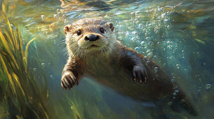 A playful otter swimming in a river
