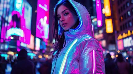 Fototapeta premium Cyberpunk Fashion in Neon City