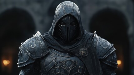 A resolute warrior clad in full tactical armor stands poised for action, exuding intense focus and unwavering determination.