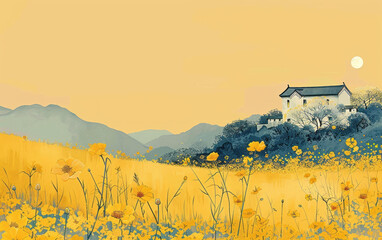 Chinese traditional ancient architecture residential landscape art background