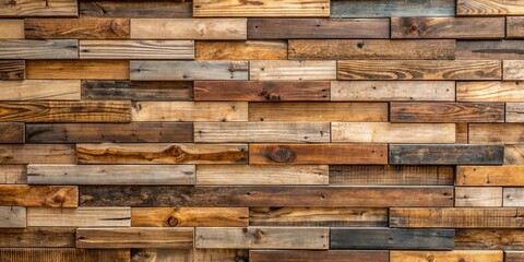 A rustic wood plank wall with a variety of wood colors and textures, showcasing the natural beauty of reclaimed wood
