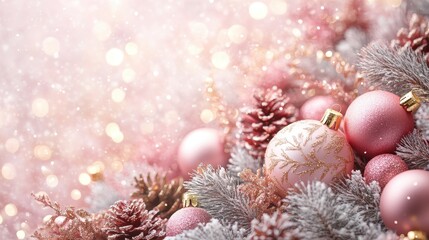 Seasonal Decorations. Luxury Pastel Pink and Gold Christmas Background.