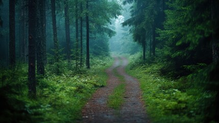 Obraz premium Atmospheric Forest Trail Background. Nature Photography.
