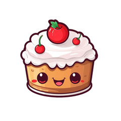 Cheerful cake with frosting and cherries is perfect for bakery menus, dessert posters, and celebration themed designs. Generative AI