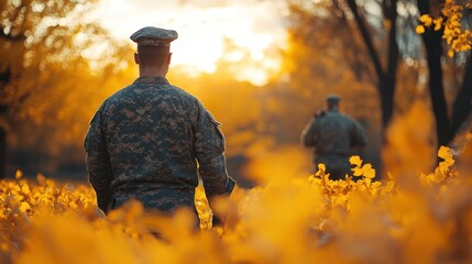 Fototapeta premium Veterans and soldiers on Veterans Memorial Day