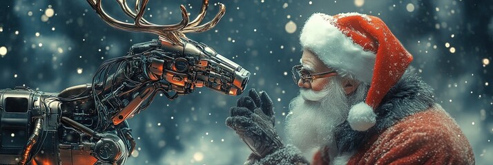 robot santa with robot reindeer